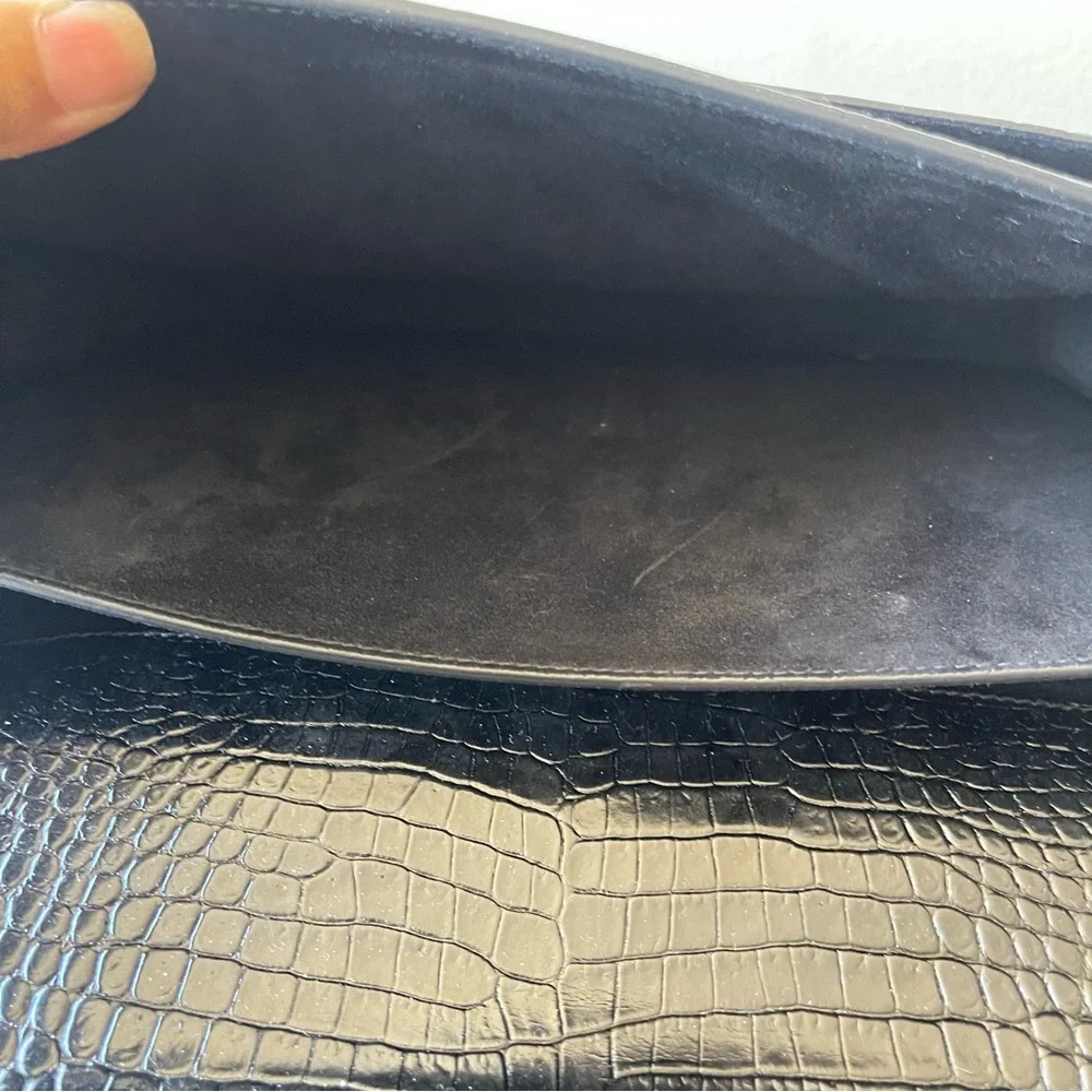YSL Calfskin Crocodile‎ Embossed Medium Monogram Black Authentic 100%